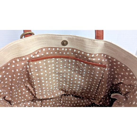 Lucky Brand Cora Fabric Tote Cream Blue Stripes Bohemian Tassel Leather Handles - Picture 10 of 10